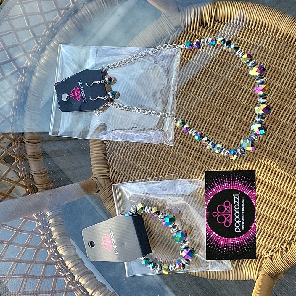 Paparazzi irredescent bead necklace,  earrings, and bracelets set